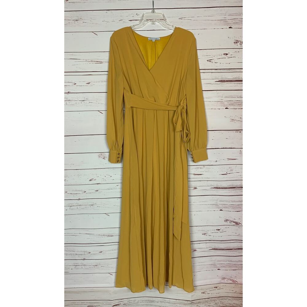 Baltic Born Women's XL Extra Large Lydia Mustard Yellow Maxi Faux Wrap Dress